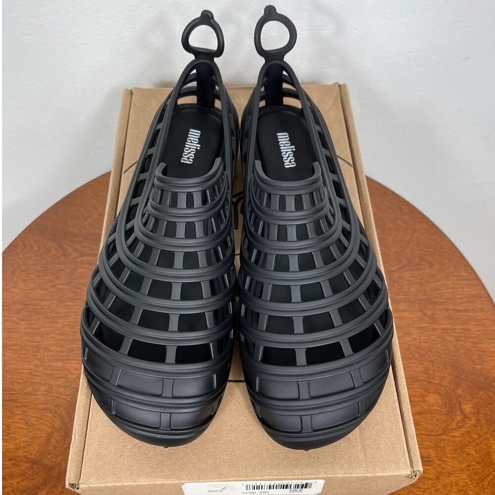 New Melissa Soul Melis Woven Jelly Loafer in Black PVC Women's Size 7
